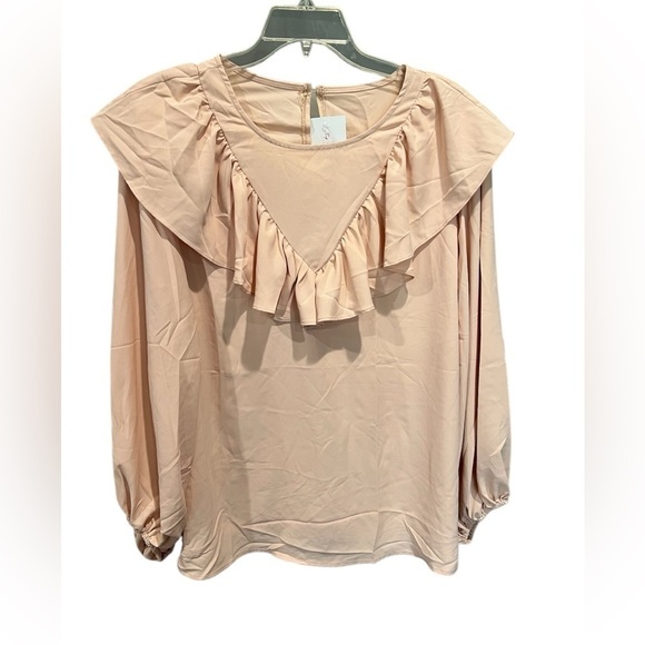 boutique Tops - NWT Beige/Cream Cottagecore Prairiecore Long Sleeve Ruffle Western Blouse 2XL